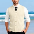 thumbnail image 2 of Mens V Neck Knitted Sweater Vest Sleeveless Button Down Cardigan Classic Business Casual Gilet Spring Fall Beige L, 2 of 10