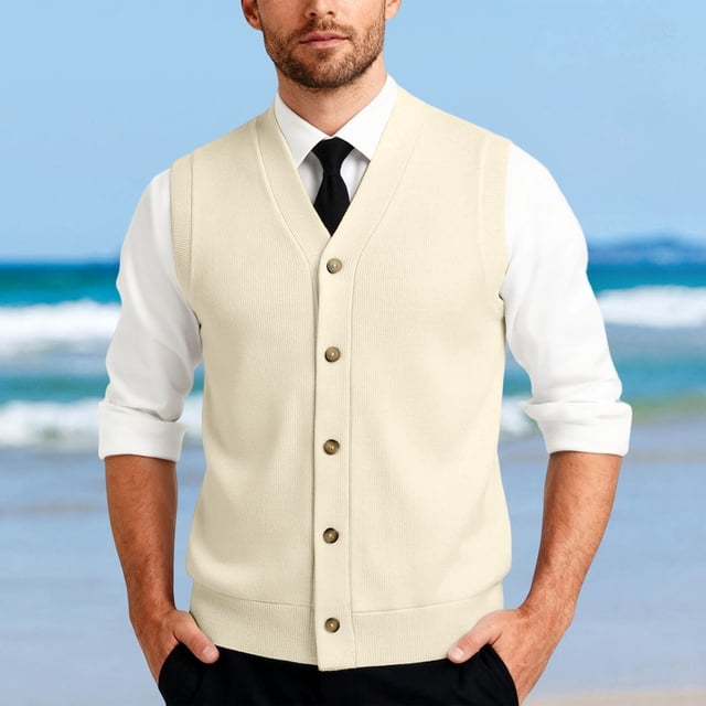 Gilet en Tricot Classique avec Boutons devant pour Usage Quotidien Décontracté et Professionnel - Gilet en Tricot Sans Manches Élégant pour Garde-Robe Homme