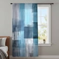 thumbnail image 4 of Teal Blue Sheer Curtains 45 Inches Long, Modern Oil Painting Abstract Ombre Geometric Light Filering Curtains, Breathable Simi Curtain Privacy Drapes for Kitchen Bathroom Small Window Treatment, 4 of 9