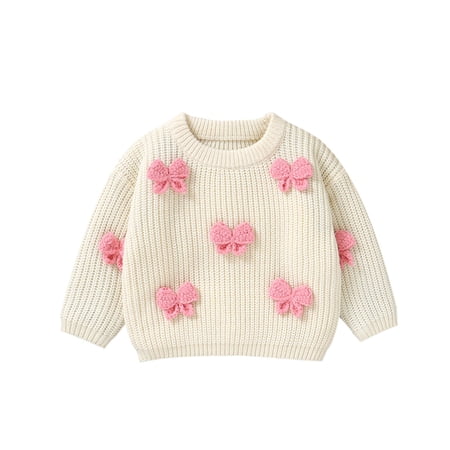 CYRBOKO Pullover Sweaters for Baby Girls Long Sleeve Casual Lightweight Crew Neck Kint Clothes White Size 6-9 Months