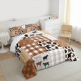 thumbnail image 4 of Manfei Cowhide Print Bedding Comforter Set,Retro Aztec Geometric Twin Comforter Sets,Brown Plaid Grid Bedding Set For Teens,Super Cozy Room Decor Reversible,2pcs, 4 of 9