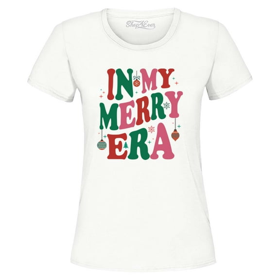 Shop4Ever Women's In My Merry Era Christmas Time Graphic T-Shirt Small White