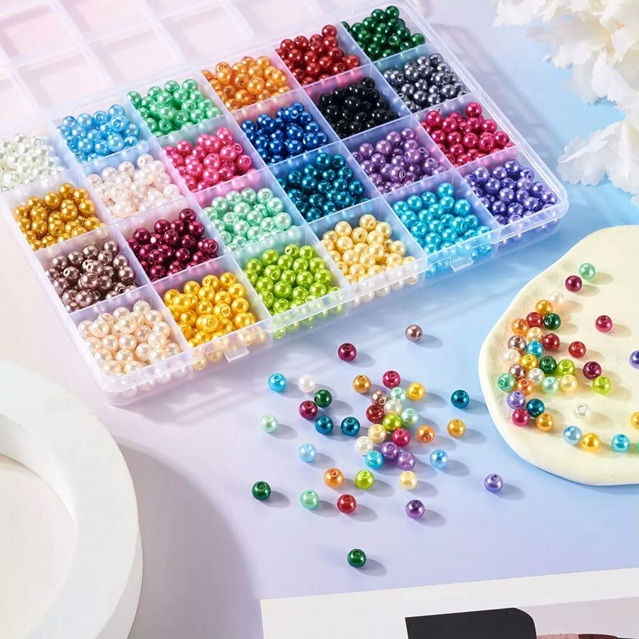 U8MO 1 Box 24 Colors Baking Painted Pearlized Glass Pearl Round Beads Crafts 6~7mm