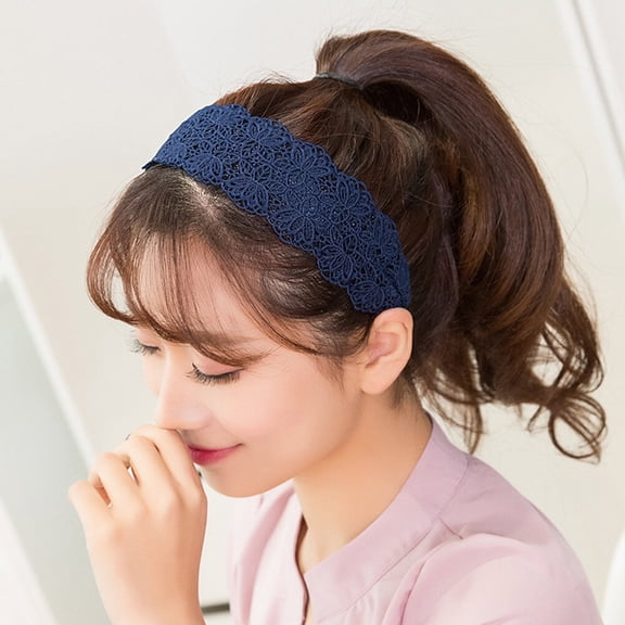 LEORX 2Pcs Black Wide Headband Lace Hairband Non Slip Lightweight Hair Hoop for Everyday Wear