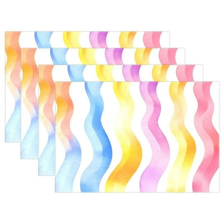 

Ryvnso Placemats Set of 4 Watercolor Wavy Dining Mats Heat-Resistant Non-Slip Washable Table Mat