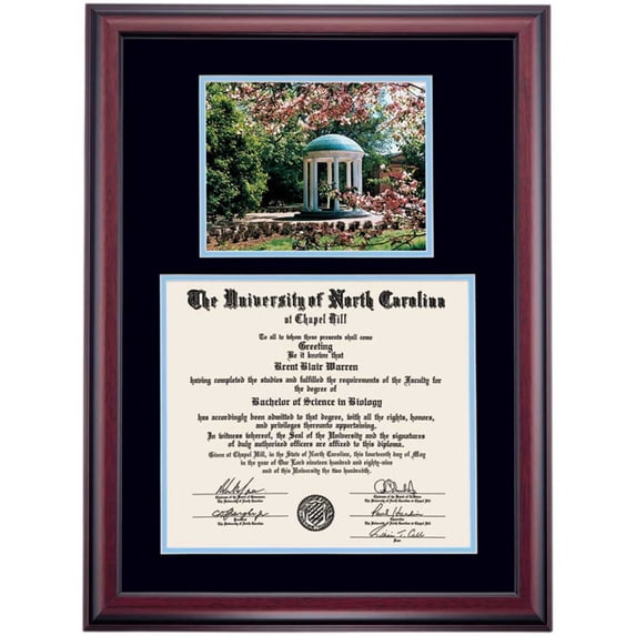 Dawn Diploma Frame for University of North Carolina UNC-Chapel Hill, Black/Light Blue Mat with Old Well Photograph, 27" x 20"