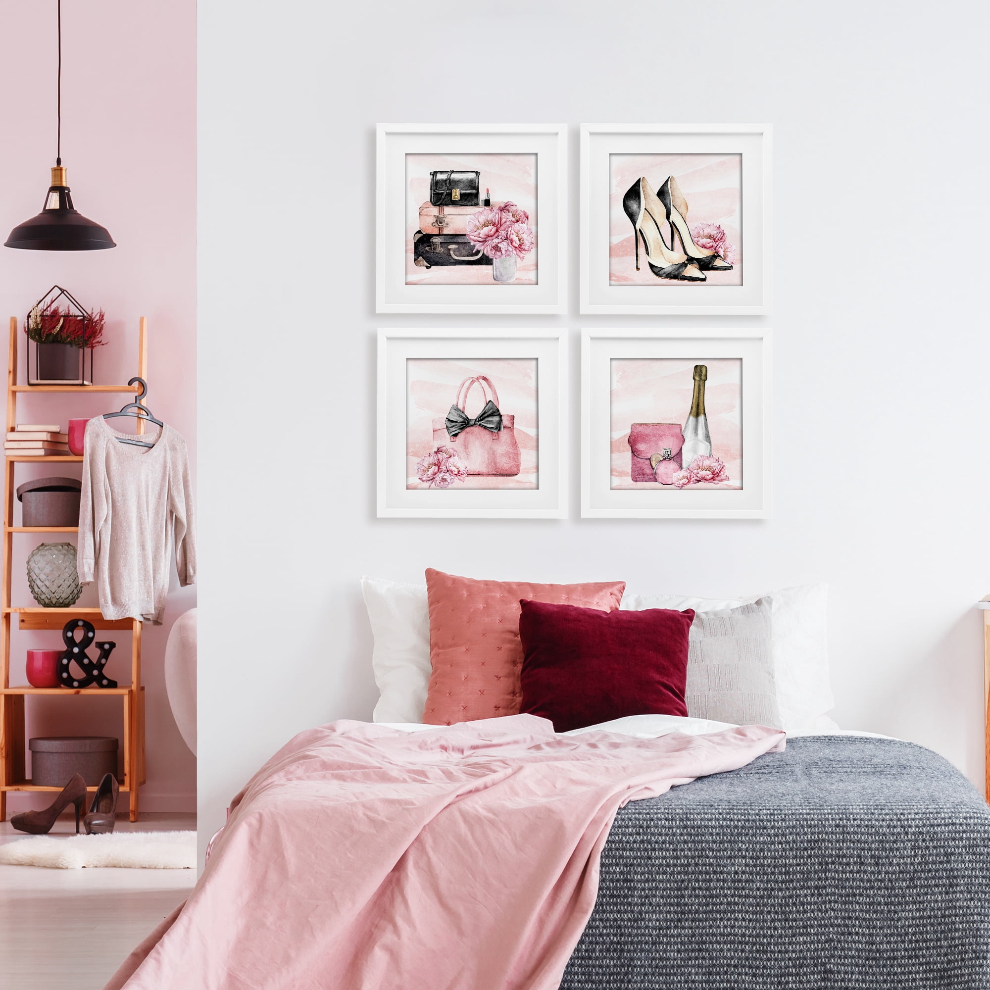 Stupell Industries Glam Time Accessories 4 Piece White Framed Print Under Glass Set, design by Kim Allen