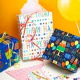 thumbnail image 2 of Blue Birthday Wrapping Paper Roll - 17 X 120 Inch - Colorful Happy Lettering, Cake, Gift Box Pattern for Kid Boys Party, Baby Shower, Holiday, 2 of 8