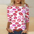 thumbnail image 2 of SZXZYGS T-Shirts Graphiques pour Femmes Crop Top Nœud T-Shirt Manches Trois-Quarts Imprimé Saint-Valentin Col Rond Été 2024, 2 of 4