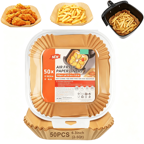 CCOCC Air Fryer Liners,6.3"Air Fryer Parchment Paper Liners,Heat Resistant&Pre-Cut for Easy Clean,Fits 2-5Qt Air Fryer Baskets Liners for Air Fryer Basket(6.3Inch-50Pcs)