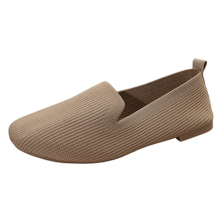 MIASHUI Women s Flats Shoes Casual Shoes Simple Solid Color Simple Square Toe Mesh Bottomed Shoes Casual Shoes Khaki 9