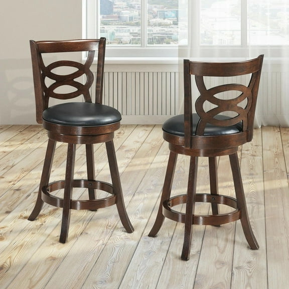 Auranook Set of 2 Bar Stools 24'' Height Wooden Swivel Backed Dining Chair Home Kitchen