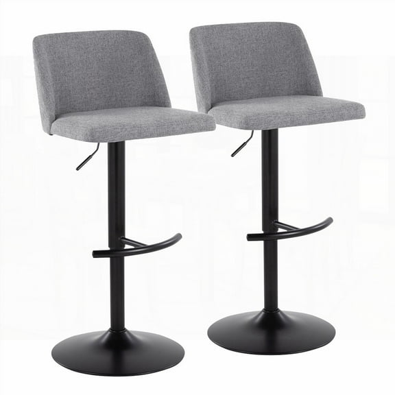Grey Fabric & Black Metal Toriano Adjustable Barstools - 2-Pack with Rounded T Footrest