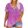 thumbnail image 2 of JTZGDY Plus Size V Neck Splicing Tops for Women Loose Fit Casual Floral Printed Summer Short Sleeve Graphic Tunic Blouse Trendy Oversized Beach Holiday Vacation Tees Shirt A-Purple XXXXXL, 2 of 7