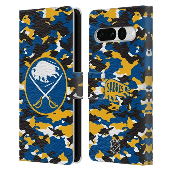 Head Case Designs Officially Licensed NHL Buffalo Sabres Camouflage Leather Book Wallet Case Cover Compatible with Google Pixel 7 Pro