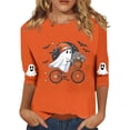 thumbnail image 3 of Trgacdwlo Halloween Shirts for Women 3/4 Sleeve Funny Pumpkin Graphic Crew Neck Shirts for Women Cat on Pumpkin Full Moon Fall Tunic Shirts for Women XXXL, 3 of 7