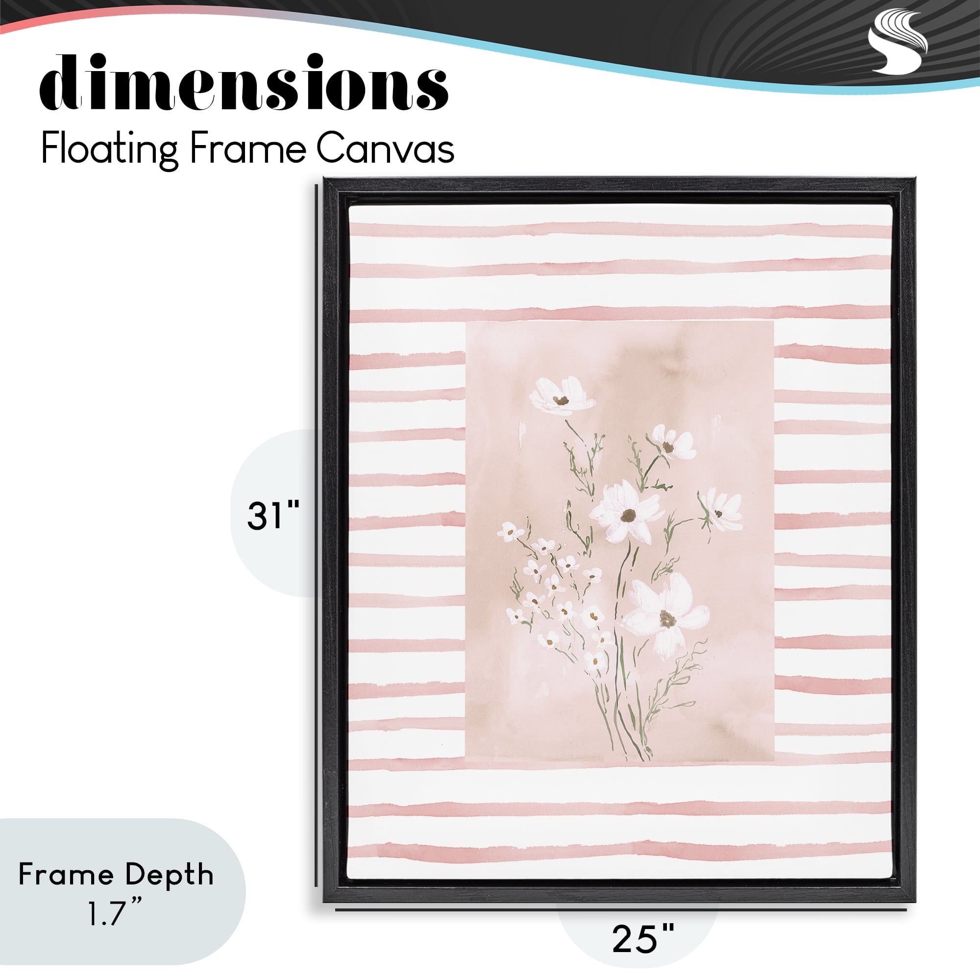 Stupell Industries White Cosmos on Pink Stripes Black Framed Floater Canvas Wall Art, design by Lucille Price