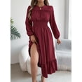 thumbnail image 5 of Women's Elegant Shirred Waist Ruffle Hem Dress Scoop Neck Casual Long Sleeve Dress, 5 of 5