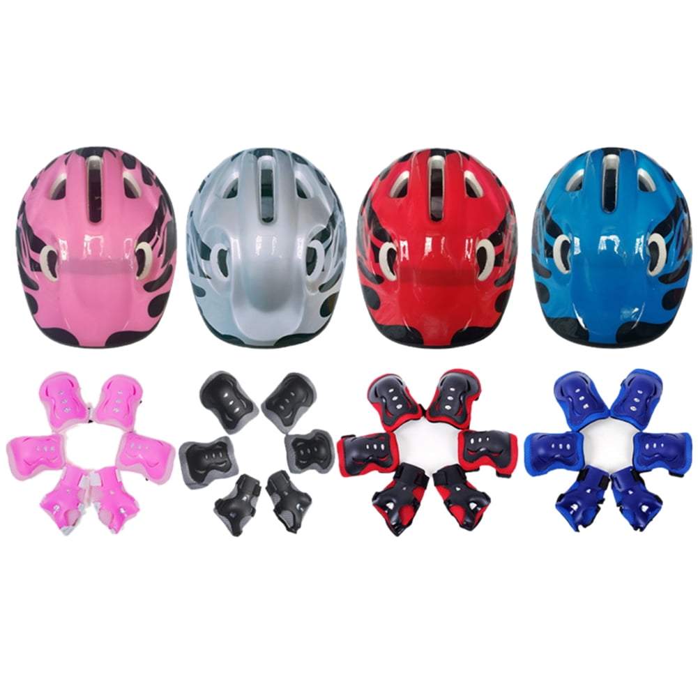7Pcs Adjustable Safety Kids Helmet W/Knee Elbow Wrist Pad Set Scooter Skateboard 