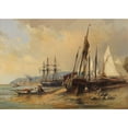 thumbnail image 3 of Jules-Achille Noël 14x11 Black Modern Framed Museum Art Print Titled - Sailing Ships and Fishing Boats on the Breton Beach (Approx. 1860-70), 3 of 5