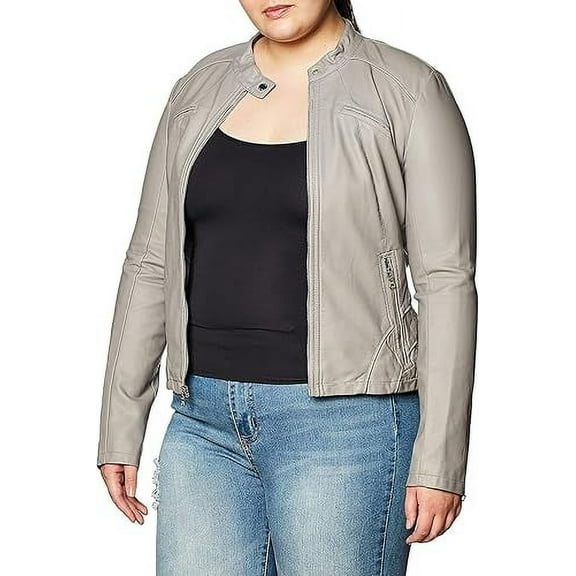 Womens Genuine Gray Lambskin Leather Jacket Motorcycle Biker Leather Jacket W595