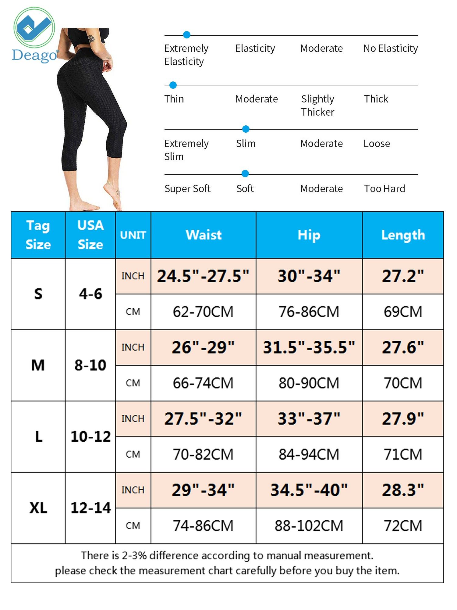 Deago Women's High Waist Yoga Pants Capri Lift up Butt Tummy Control Workout Running Slimming Stretch Sports Leggings (Black,L) - image 2 of 9