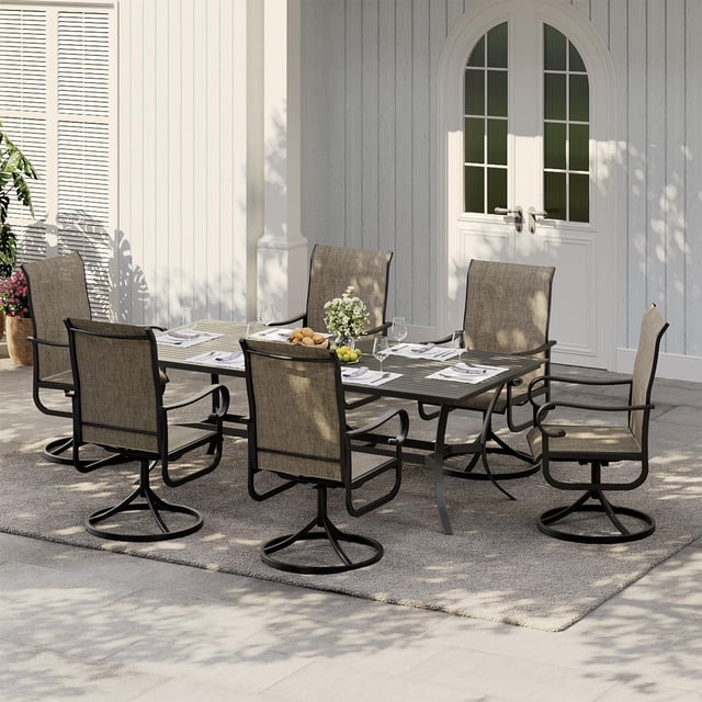 Swivel Rocking Patio Chairs – 6-Pack, High Back, Heavy Duty – Weather-Resistant Brown Textilene – Ergonomic S-Shaped Lounge – Rustproof Black Powder-Coated Frame, Quick-Dry Mesh