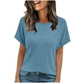 thumbnail image 2 of YHAJDS Women's Tops Short Sleeve Solid Color Round Neck Basic Tee Casual Spring Summer Shirt, 2 of 5