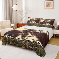 jejeloiu Retro Texas Stars Twin Sheet Sets,Rustic Cattle Hide Twin Fitted Sheet,Country Farmhouse Flat Sheet For Adults,Ultra Soft Home Decor,3pcs