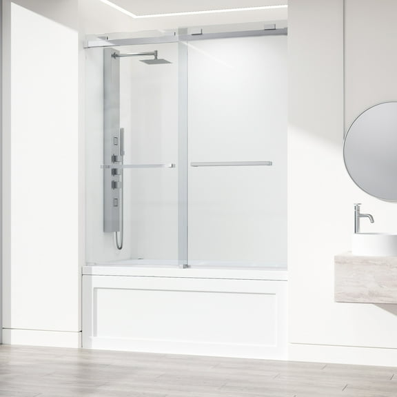 VIGO Houston 56 to 60 in. W x 66 in. H VMotion Sliding Frameless Tub Door in Chrome with 3/8 in. (10mm) Clear Glass