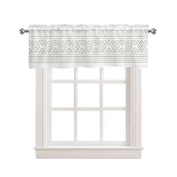 Geometric Kitchen Valances for Windows Farmhouse Linen Window Valance Curtain for Living Room Window Treatment Sage Green Boho Stripe Farmhouse Texture Valance Rod Pocket Topper Drape, 54 x 18 Inch