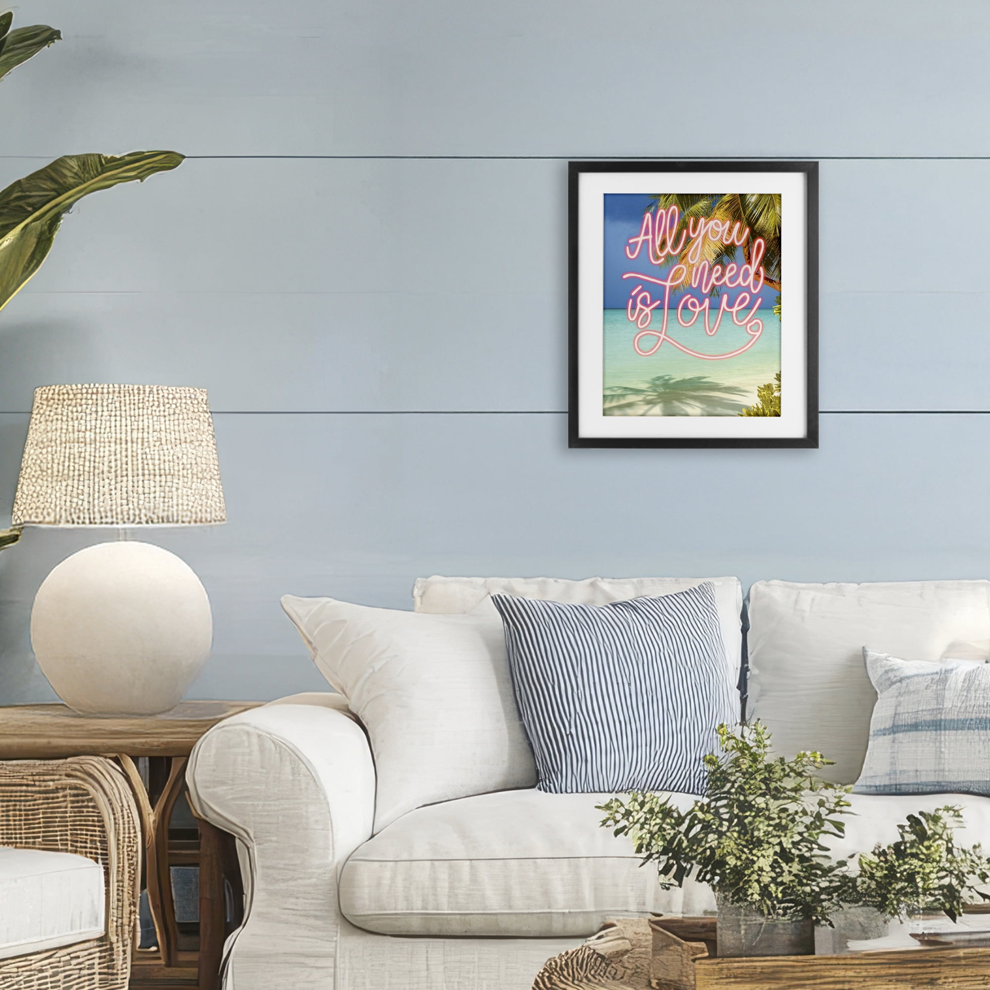 Stupell Industries Tropical All You Need Is Love Black Framed Print Under Glass, design by Amber Sterling