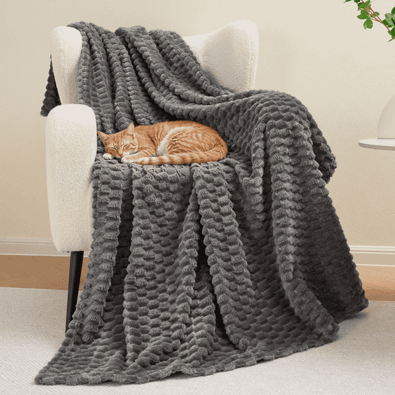 MARNUR Flannel Throw Blanket for Couch, Waffle Jacquard Throw Blanket for Bed, Soft, Warm, Lightweight, 50"x70", Gray