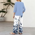 thumbnail image 7 of Tropical Floral Print Two Piece Set for Women, 3/4 Sleeve Button Down Top & Wide Leg Pants - Vacation Resort Wear Lounge Outfit with Straight Leg Trousers Blue XXXL, 7 of 7