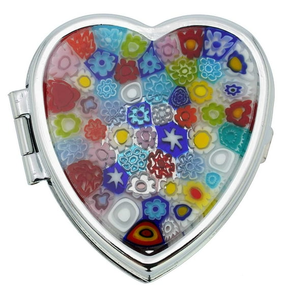 GlassOfVenice Murano Millefiori Heart Pill Box - Multicolor