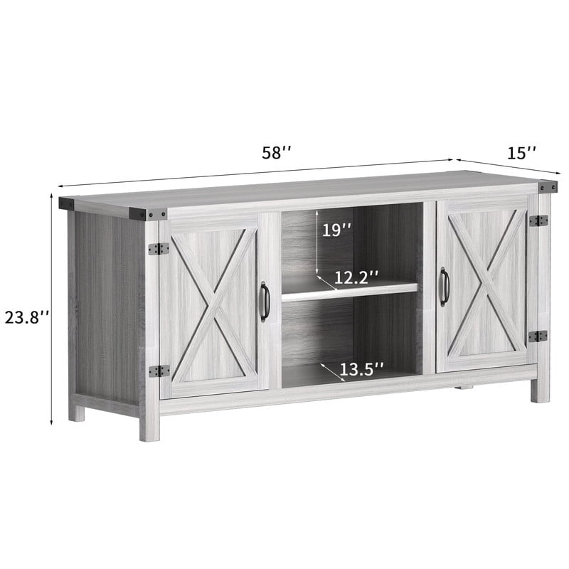 Homall Farmhouse TV Stand for 65 Inch TVs, Gray Wash Wood Entertainment Center with Storage Cabinet & Cable Management