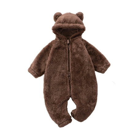 

Capreze Baby Winter Outwear Outfits One Piece Fleece Romper Long Sleeve Onesies Casual Hooded Jumpsuit Thicken Brown 90cm