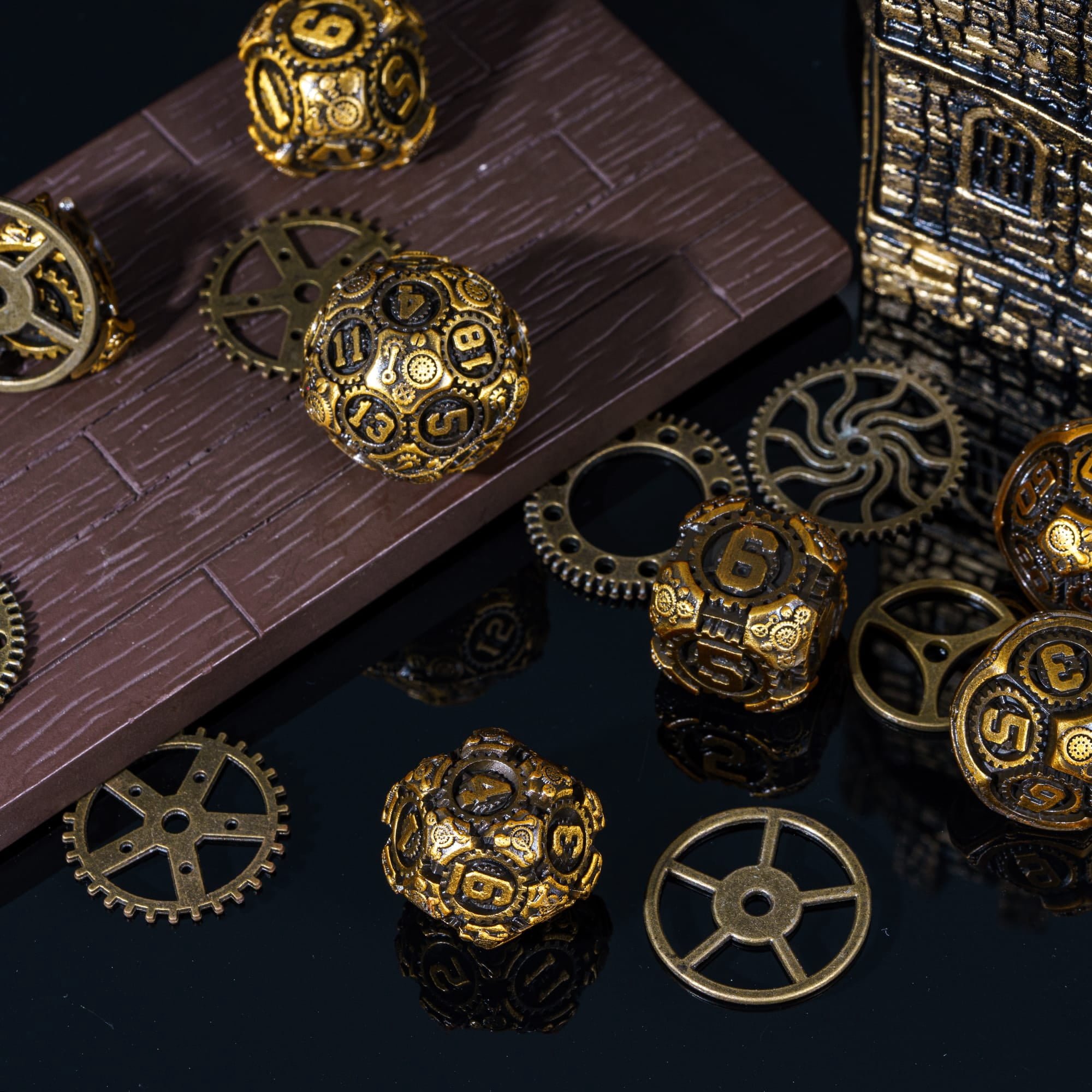 Cusdie 7-Die Metal DND Dice Set, Steampunk Gear Design Metal Polyhedral D&D Dice Set for DND Dungeons and Dragons TTRPG Role Playing Games