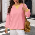 thumbnail image 3 of QIYAGBSA Color Block Crew Neck Tops for Women, Long Sleeve Loose Pullover Sweatshirt with Contrast Detail, Casual Spring Fall Streetwear, 3 of 8