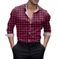 thumbnail image 1 of Camisas Negras Para Hombre Camiseta de manga larga a juego de colores a cuadros con estampado 3D digital personalizado informal a la moda para hombre (Wine, 3XL), 1 of 4