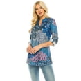 thumbnail image 2 of Haute Edition Women's Pattern and Solid 3/4 Roll Tab Sleeve Tunic Blouse Top, 2 of 4