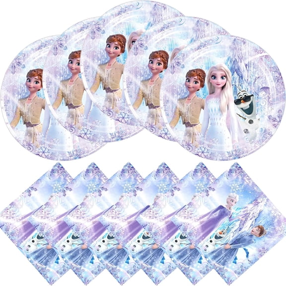 40pcs Purple Frozen birthday party supplies, including 20 plates and 20 napkins for purple Frozen theme birthday party decorations