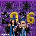 thumbnail image 2 of PMU 12 Pc Set Graduation Decorations | Number Balloons 2026 Black with Purple Curtain Backdrop and Star Mylar | Graduation Party Supplies, 2 of 6
