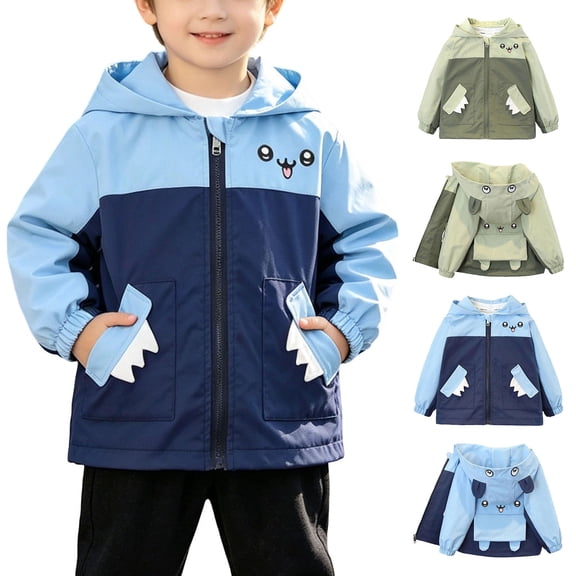 Rain Jackets For Boys Girls Cute Casual Fall Fashion Windbreaker Outwear Hooded Front Zip Coat With Pockets (18 Months, Blue)