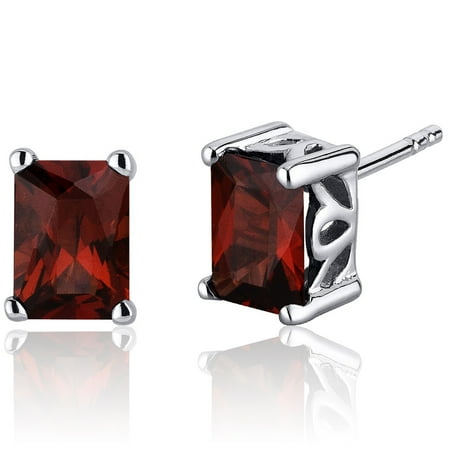 Peora 2.50 Ct Radiant Cut Garnet Sterling Silver Stud Earrings Rhodium Finish