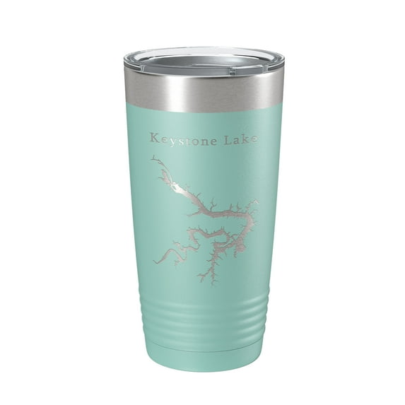 Keystone Lake Map Tumbler Travel Mug Insulated Laser Engraved Coffee Cup Oklahoma 20 oz Teal