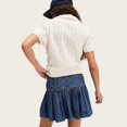 thumbnail image 3 of Women’s High Waist Denim Mini Skirt, Drawstring Elastic Waist Ruffle Hem Casual Skirt, 3 of 5