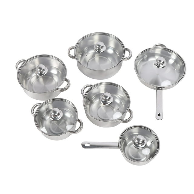 Set 6 Pcs Stainless Steel Pots and Pans Set Even Heating Thickened Easy to Clean Cookware Set with Lids for Kitchen