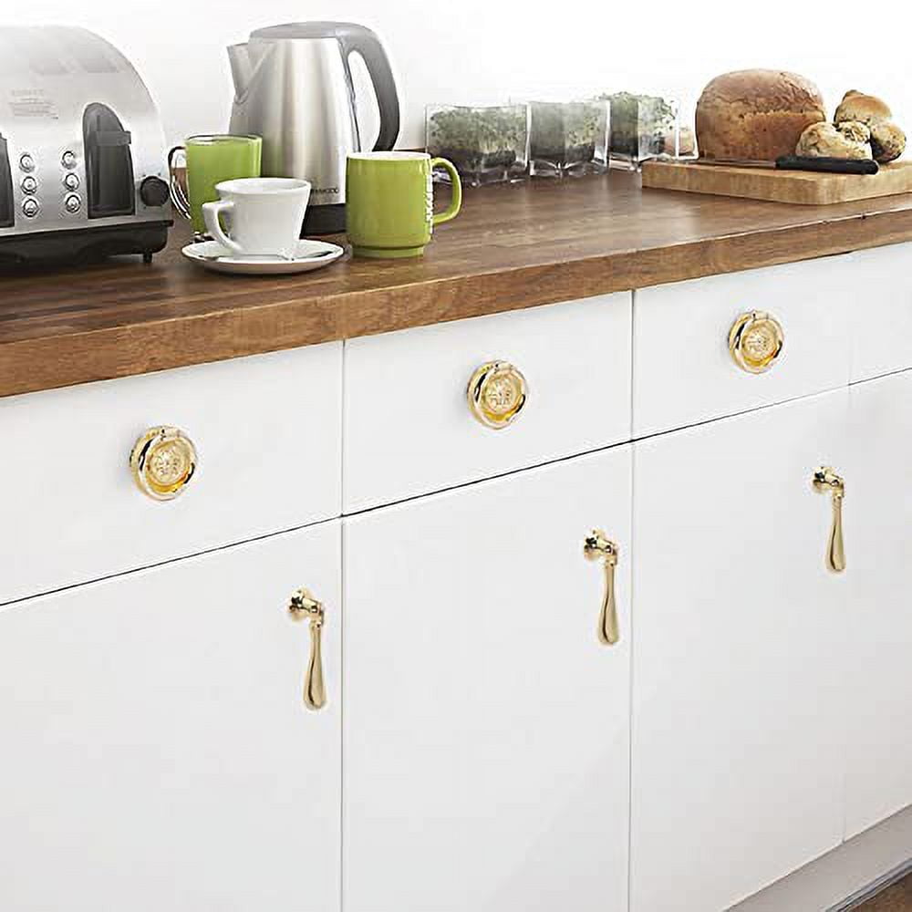 Utopia Alley 5pcs Medici Cabinet Ring Pull Knob - Decorative Cabinet Drop Pull Knobs for Cabinets and Drawers - Vintage Cabinet Hardware with Hand Finished Polished Gold - Pull Knobs 1 5/8"