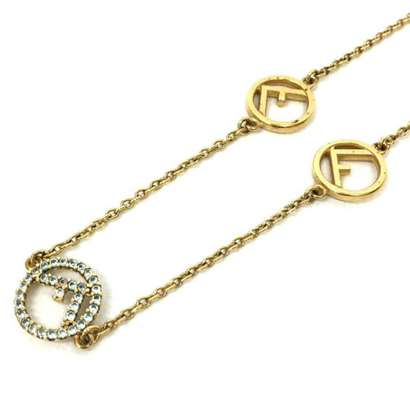 Pre-Owned FENDI FF F is Fendi Necklace Rhinestone Gold Color for Women (Good)